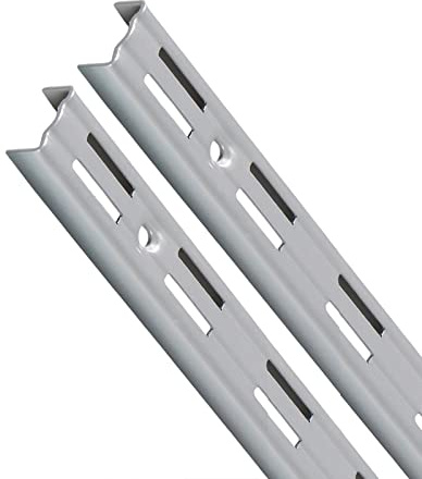Rieles de pared para soportes para estantes, 2 x rieles, 1 filas/2 filas | color blanco/plateado | 11053 ángulo