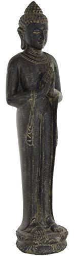 Korb-Outlet Große Betende Buddhafigur Steinguss/stehender Steinbuddha 150cm, Steinfigur/Skulptur für Haus und Garten