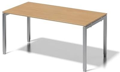BISLEY Cito Schreibtisch, 650-850 mm höheneinstellbares U-Gestell, Metall, Bc355 Dekor Buche, Gestell Silber, 80 x 160 x 85 cm