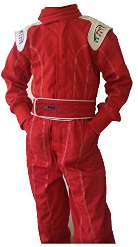 PM Sports Kinder Rennfahreranzug, Overall, Kart, Baumwoll-Mischgewebe, für drinnen und draußen, rot, 160