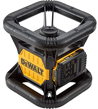 DEWALT Red Beam Rotary Laser Level 18V XR Li-Ion with 2.0Ah Battery Heavy Duty TSTAK Case and Laser Detection Glasses DCE074D1R Yellow/Black