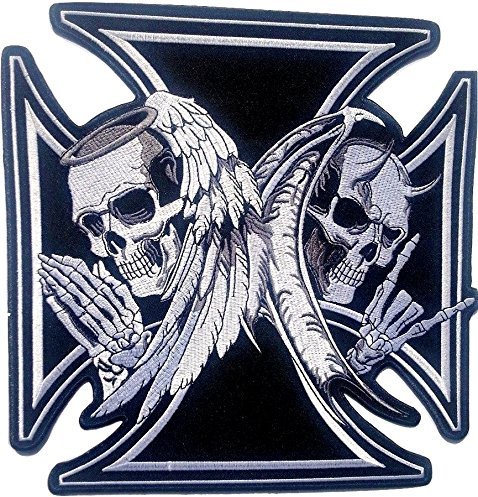 Skull-Aufnäher-Kreuz-Patches-Applikation-Stickerei-groß für Jeans-Jacke-n Kleidung Aufbügler zum aufbügeln  24 x 24 cm “