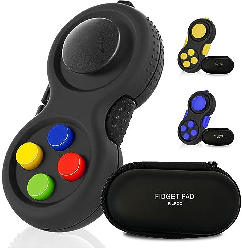 PILPOC Fidget Pad (Nero e Mix) – Fidget Toys per Adulti e Bambini a Forma di Controller con Pulsanti – Giochi Antistress con Custodia Protettiva – Stress Controllers Ideale per Ansia, ADHD e OCD