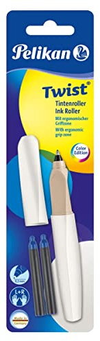 Pelikan 811460 Tintenroller Twist White Pearl, 1 Tintenroller und 2 Tintenrollerpatronen
