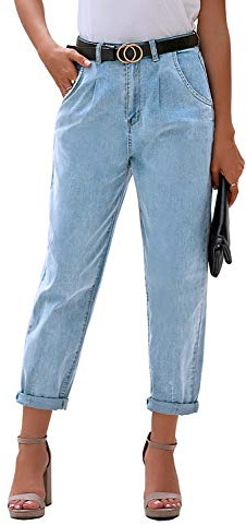 luvamia Women's Casual High Waist Stretch Loose Balloon Tapered Jeans Vintage Denim Pants Airy Blue Size Large