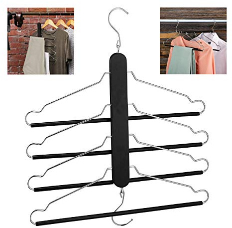 relaxdays Cintre Multiple, 4 x avec Traverse pour Pantalon, Bois, métal, Porte-Chemises, Peu encombrant, Armoire, Noir