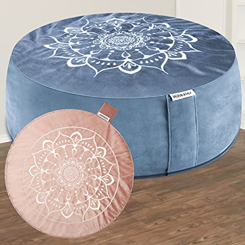 Hihealer Meditation Cushion with Extra Velvet Cover - Large Traditional Tibetan Meditation Yoga Floor Cushion Pillow Zafu Filled by Buckwheat Hulls, Great Gift for Women (Blissful Pink & Aqua)