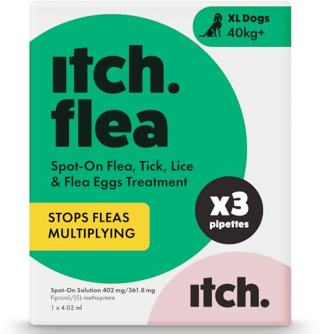 Itch X Large Dog (40kg+) Flea & Tick Spot On Treatment - 3 Pipettes | Kills Fleas, Ticks, Lice & Eggs to Prevent Reinfestation