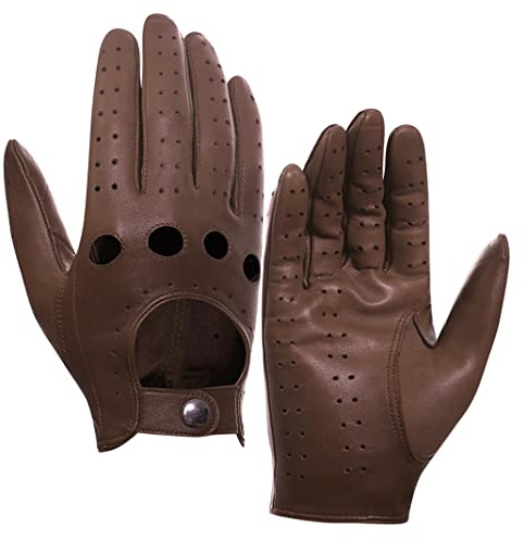 Harssidanzar Guantes de cuero para conducir para hombre GM026D,Sillín,Tamaño XL