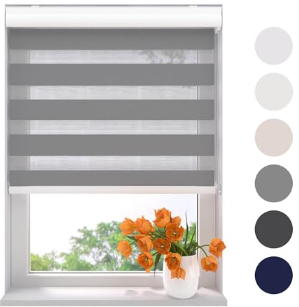 Radeco® Doppelrollo mit Kassette 200 x 175 cm (BxH) grau, Blickdicht oder Transparent, ohne Bohren möglich, doppelrollo wandmontage, Duo Rollo, doppelrollo 200 cm breit