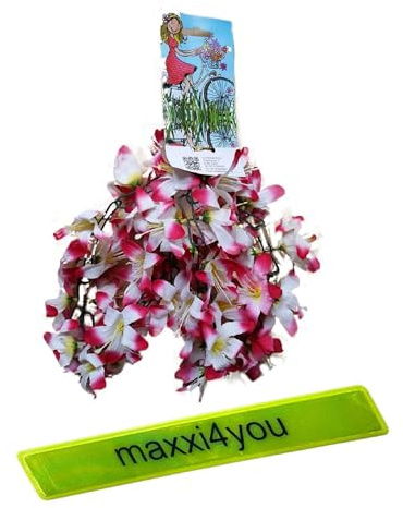 Fahrradgirlande Blumengirlande 120 cm Blume in Weiß - Violettöne inkl. maxxi4you Reflexband