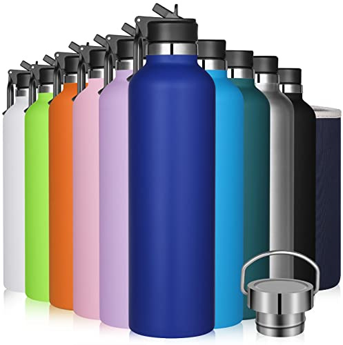 GeeRic Edelstahl Trinkflasche 1L Doppelwandig Auslaufsicher BPA-frei Rostfrei Isolierflasche Hält Kalt Mit Tassenbürste und Tassenschutz