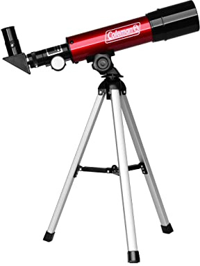 Coleman 360 x 50 Refraktor-Teleskop-Set mit robuster Tragetasche, C36050 – Purpurrot