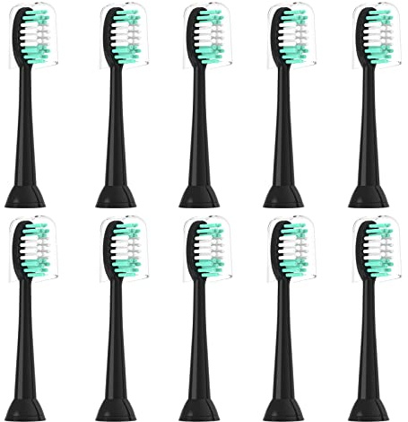 Everystep Replacement Toothbrush Heads 10 Pack for AquaSonic Black Series for Vibe Series Black Series pro, and for Duo Series pro Electric Toothbrush,Balck