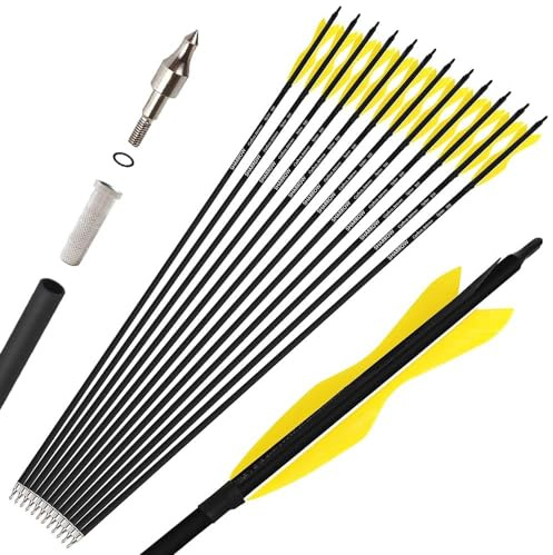 wolfman 12X Carbonpfeile für Bogenschießen Spine 500 Pfeil Bogen Pfeile Carbon Jagdpfeile Zielpfeile mit 5 Zoll Natürliche Federn Pfeil für Recurvebogen Compoundbogen
