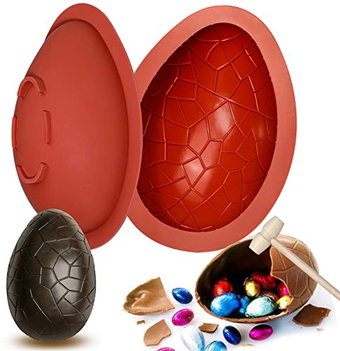 Kamehame Easter Egg Mold, Breakable Easter Egg Chocolate Mold, Large 3D Silicone Easter Egg Candy Mold with 1 Hammer for Easter Decorations, Dinosaur Eggs
