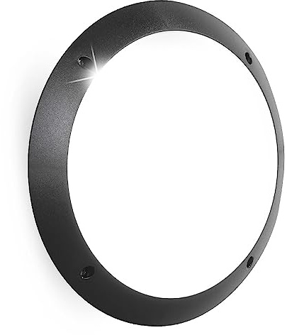 Britalia Black Outdoor Modern Round Flush Bulkhead Wall Light with Opal Diffuser | 30cm Diameter | IP66 Rated | 1 x ES E27 Lamp Required | Garden - Patio - Security | Polycarbonate Resin Coastal