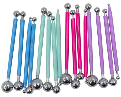 Caulking Tool Metal Ball, 16Pack Silicone Remover Tools, Polymer Clay Tool Kit, Tile Countertop Caulking Tool, Professional Caulking Tool for Bathroom Kitchen Home Room Floor Corner (4Colors)