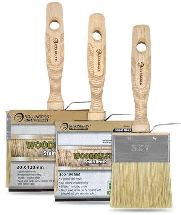 ROLLINGDOG Decking Paint Brush - Fence Paint Brush with Wood Handle for Wall, Wood, Fence, Floor Painting(70mm 100mm 120mm) 3PCS