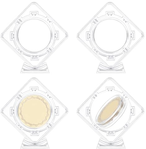 FINGERINSPIRE 4 Pcs Acrylic Coin Display Case - 40mm Inner Diameter, Clear Challenge Coin Display Frame with 3D Floating Capsules, Stand Holder & Protector Sleeves for Commemorative Coins