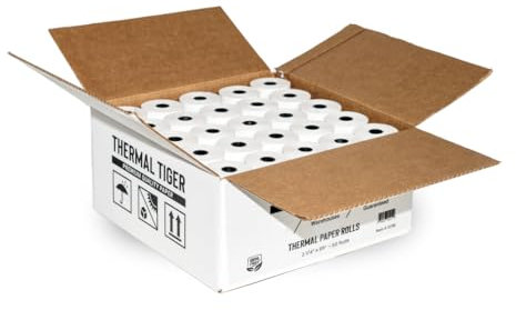 Thermal Tiger Thermopapierrollen (50 Rollen/Box) – BPA-frei, kompatibel mit über 60 Druckermodellen, knackige schwarze Bilder, POS-Kassen-geeignet, präzise Passform
