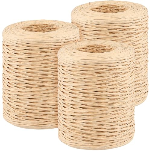 CHUENKUK 3 x 200m Papierdraht, Ø1mm Papierkordel, Papierdraht Natur, Papier Eisendraht zum DIY Hochzeitsstrauß Verpackung Blumengesteck, Kraftpapier Farbe