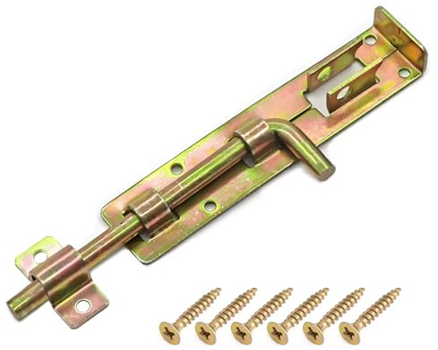 OXTXO 8-Inch Heavy Duty Gate Bolt (200mm) – Weatherproof Yellow Zinc Steel Slide Bolt Latch with Safety Notch – Reliable Sliding Security Bolt for Garden Gates, Wooden Fences, Sheds & Garages