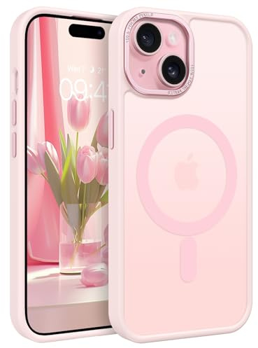 VENINGO Custodia per iPhone 15 Plus, compatibile con Mag Safe Matte Translucent Bumper antiurto 360 protettiva magnetica per ragazze, donne, uomini, custodia per iPhone 15 Plus, rosa chiaro