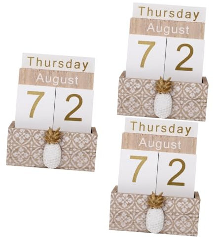 Lurrose 3sätze Holzkalender Mit Kreativem Design Dekorative Tischkalender Für Büro Und Zuhause Langlebig Und Für