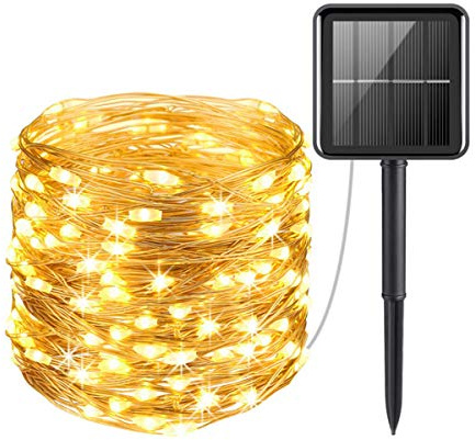 Yolispa Catena di luci solari per esterni, 200 LED, 20 m, impermeabile, filo di rame, per esterni, resistente alle intemperie, per esterni, giardino, feste, matrimoni