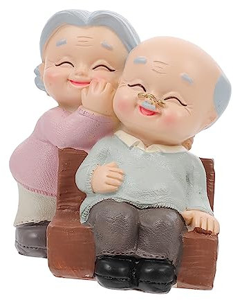 Ciieeo Alter Mann Oma Verzierungen Oma Opa Statue Liebevolle Statue des Älteren Ehepaares Mini- Mini-Kuchen Miniaturdekoration Hochzeitsgeschenk Eines Älteren Ehepaares Harz