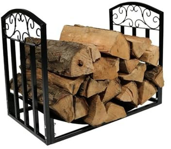 ygmmuixw Support de Rangement pour Bois de Chauffage en Fer Noir, Support décoratif pour Outils de cheminée, 60x35x46cm, idéal pour Le Stockage du Bois de Chauffage