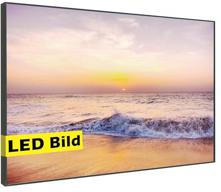 sedax LED Leuchtbilder I Beleuchtetes Wandbild mit Rahmen I Modernes Leuchtbild für tolle Atmosphäre (Strand im Sonnenuntergang, 40x30 cm, Rahmen: Weiß Matt)