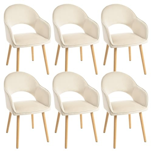 Goeurvant Esszimmerstühle 6er Set Holzbeine mit Armlehne Polsterstuhl Armlehnenstuhl Küchenstühle Stühle Esszimmer Wohnzimmerstuhl für Esszimmer Küche,Elfenbein