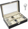 Caja Relojes con 12 Compartimentos, caja de relojes cubierta de vidrio, hecha de terciopelo, adecuada para almacenar relojes, joyas, etc,el mejor regalo para hombres y mujeres