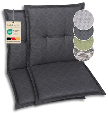 GO-DE Textil Bequeme und attraktive Polsterauflagen für Niederlehner-Gartenstühle (2er-Set, Rautenlinien anthrazit, Niederlehner)