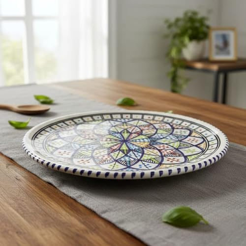 Hand-Painted Ceramic Pizza Plate – Tunisian Craftsmanship Ø 35 cm 1401251603 Morocco Turkey Ethnic World