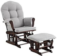 Maykoosh Glider & Ottoman Set - Espresso Gray Cushion - Relaxing Nursery Chair