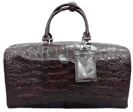 Echte Alligator-Krokodilleder-Reisetasche, Seesack, Luxus-Leder-Handgepäck, Reisen, Übernachtung, Wochenendtasche, Braunes Alligator-Bauchleder, 50cm ( Width) x 30cm (Height), Luxuriöse Reisetasche