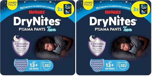 Huggies DryNites Nachtwindeln bei Bettnässen, für Jungen ab 13 bis ca. 17 Jahre (48-60 KG), 33 Stück (3x11), Jumbo-Monatspack, Windel-Pants XL (Packung mit 2)