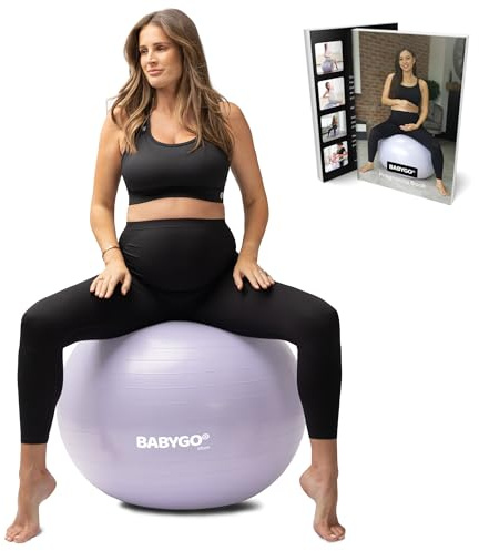 BABYGO® Birthing Ball For Pregnancy Maternity Labour & Yoga + Our 100 Page Pregnancy Book, Exercise, Birth & Recovery Plan, Anti-Burst Eco Friendly Material (Lavender, 65cm - Standard)