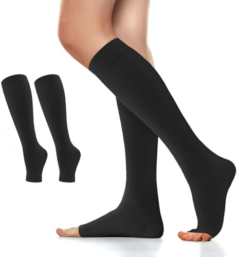 Migliore Wear Kompressionsstrümpfe Damen & Herren Klasse 2, Stützstrümpfe 20-30 mmHg, Medizinische Kompressionsstrümpfe, Thrombosestrümpfe Flug- Offene Zehen