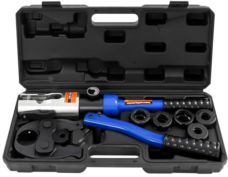 Alicates de prensa hidráulica 10T - Alicates de prensa para tubos de cobre con cabeza giratoria de 360°, contorno V12, V15, V18, V22, V28, herramienta de prensa para tubos de cobre (azul, V 12-15-18