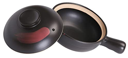 MUELODSIC Casserole Terre Cuite Avec Poignée Unique Pot à Soupe Et Ragoût Argile Pour Cuisine à Gaz Casserole De Cuisson Compacte Antidérapante Pour Soupe Riz Et Poridge Noir Rouge