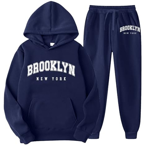 Generisch Completo da uomo Business Tuta sportiva per uomini e donne, e inverno, tempo libero, tinta unita, felpa con cappuccio, pantaloni con nappe, tuta sportiva da uomo Camicia Western, Blu marino