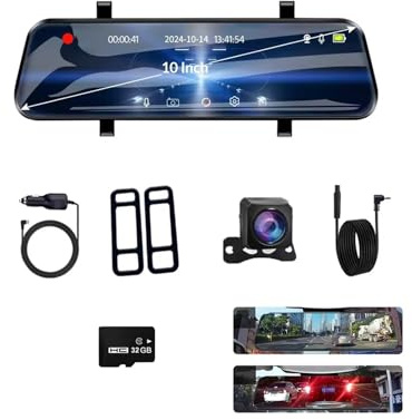 1 set Car Dash Cam 10inch 4K Dvr Carplay Android Auto GPS 5G WIFI AUX Stream RearView Mirror Dashcam Camera Drive Recorder FM(Style 2)