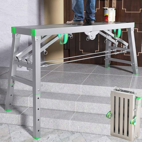 Escalera de plataforma de trabajo multiusos, andamio plegable portátil con clasificación de resistencia de 400 kg, taburete y banco para uso doméstico y profesional