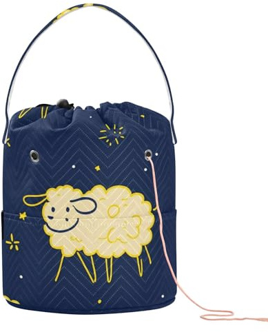 GuoChe Häkeltasche mit Schafen und Sternen bei Nacht, Garnhalter, Häkeln mit Löchern, Reiseaufbewahrung für Kunstbedarf, Aufbewahrung, Häkeln