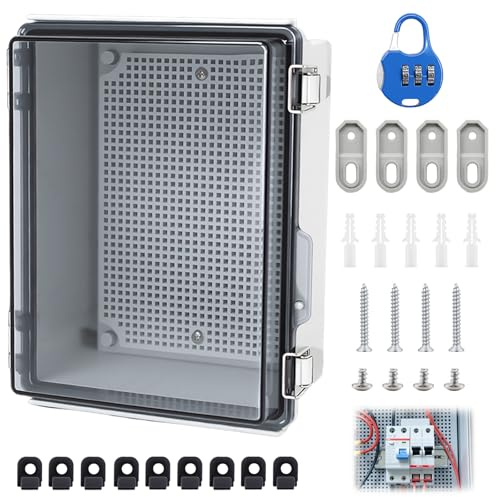 Fördelningsbox, transparent kopplingsskåp (IP65), vattentät ytmonterad fördelningsbox för utomhusbruk med kombinationslås, lämplig för elektriska utomhusenheter (22 × 17 × 11 cm)