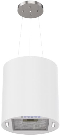 FIREGAS Campana Extractora de Isla 35 cm Blanca, 650 m³/h, 3 Velocidades, Filtro de Carbón Activo, Iluminación LED, Modo Extracción y Recirculación